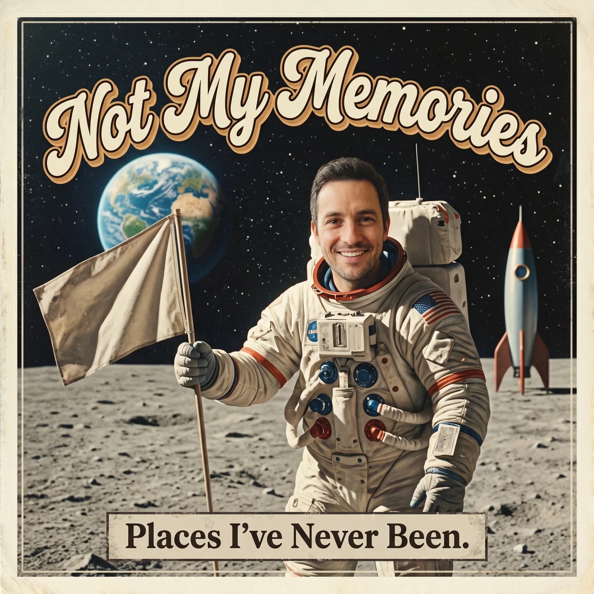 Book cover: the same man on the moon — “Places I’ve Never Been”