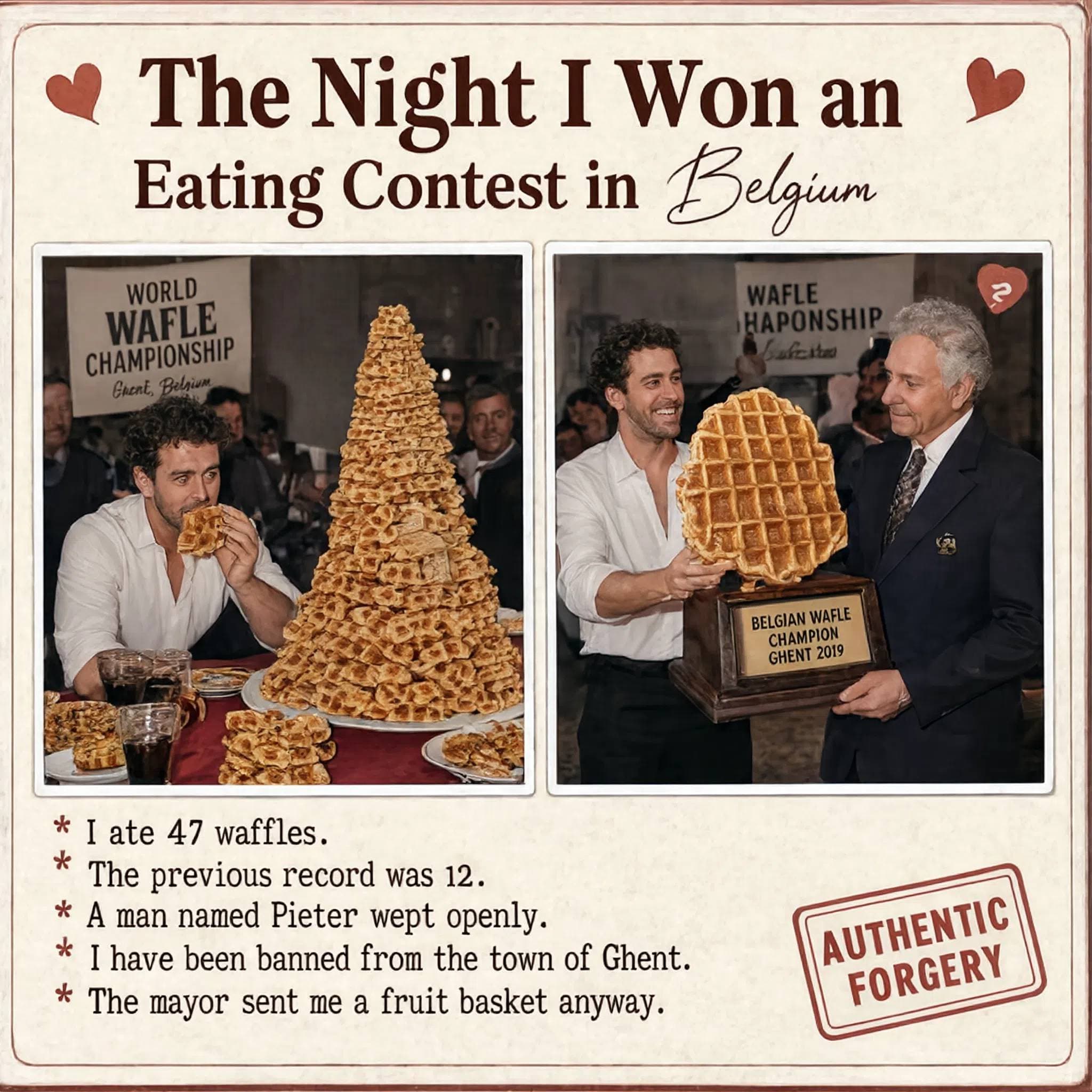 A page from the book: the night he won an eating contest in Belgium